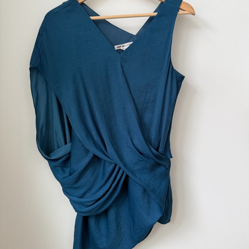 Helmut Lang for Intermix Teal One-Shoulder Draped Wrap Top | Size S | Made in US